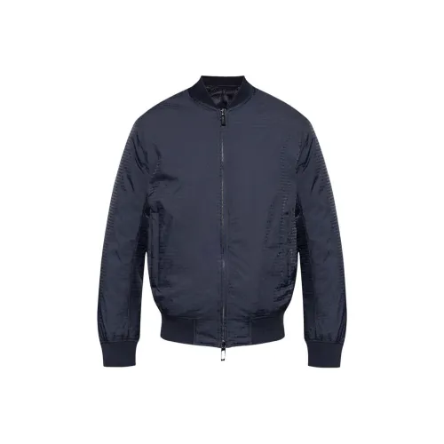 EMPORIO ARMANI Reversible Down Jacket With A Bomber Jacket Collar In Jacquard Nylon With All over Lettering