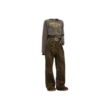 WLNEXT Trendy Brand Leopord Print Jeans Couple Edgy And Streetwear Style Unisex