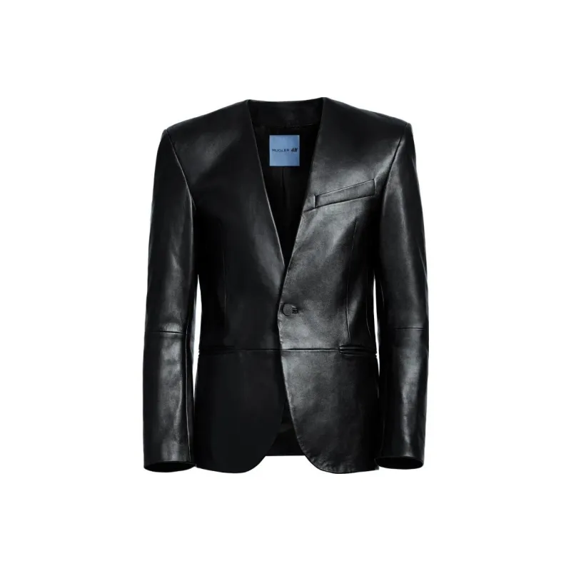 Mugler H&M Defined Waist Leather Blazer Mens-0