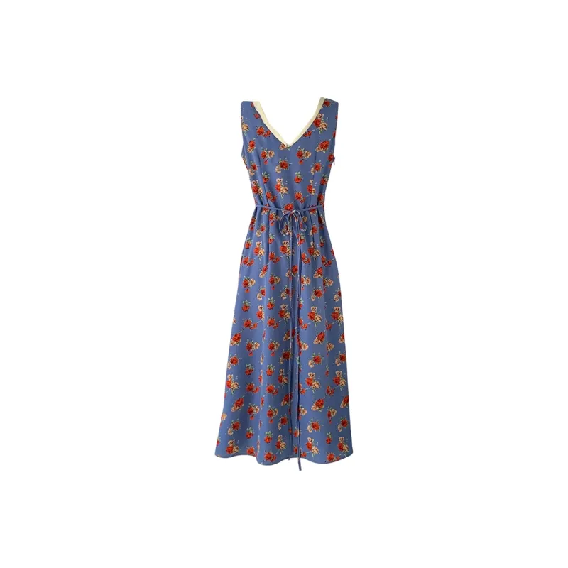 PLANE DRIFT Sleeveless Dress Women's Wilderness Rose Blue Long-1