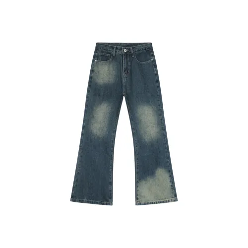 Voguo Relay Jeans Mid Rise Bootcut Pants For Kids Unisex Distressed Vintage Blue