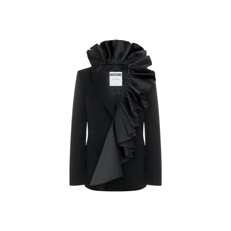 MOSCHINO Wool Jacket With Maxi Ruches Jackets Coats Men's Black-0