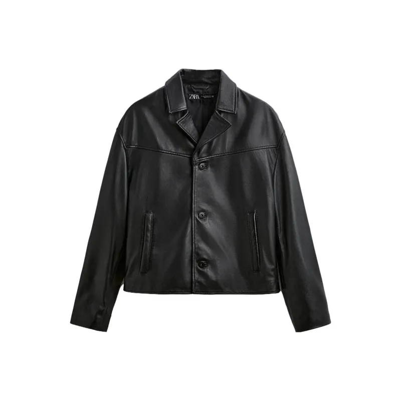 ZARA Leather Jacket Men's Black-0