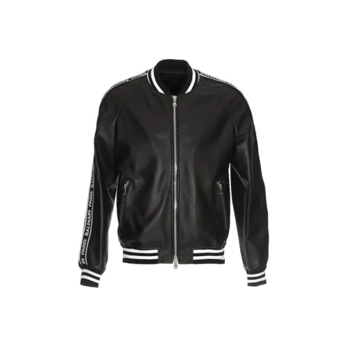 balmain koszulka Leather Jacket Men's Black