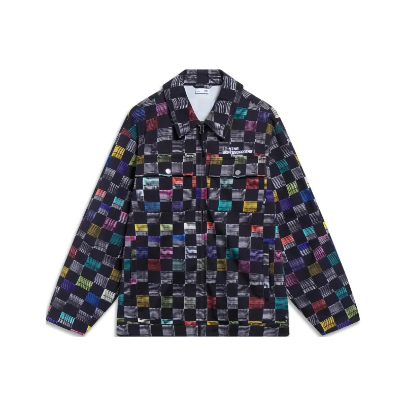 LiNing Jackets Coats Men's Black Plaid Combination Color Print-0