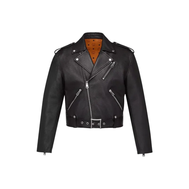 MCM Cropped Rider Jacket In Lamb Leather Jackets Coats Men's Black-0