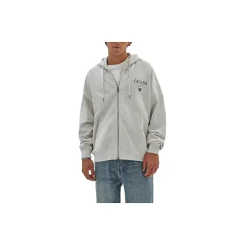 GUESS Originals Heathered Logo Zip Hoodie Jackets Coats Unisex Gray
