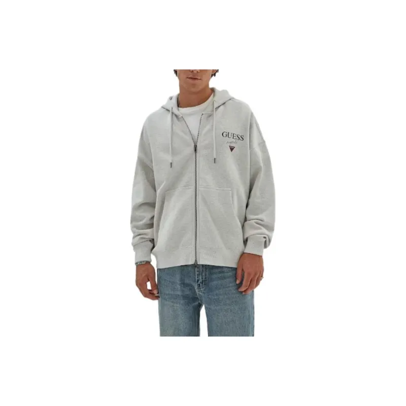 GUESS Originals Heathered Logo Zip Hoodie Jackets Coats Unisex Gray-0