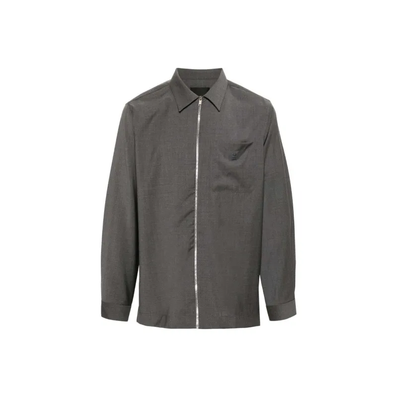 Givenchy Logo Plaque Zip Up Shirt-0
