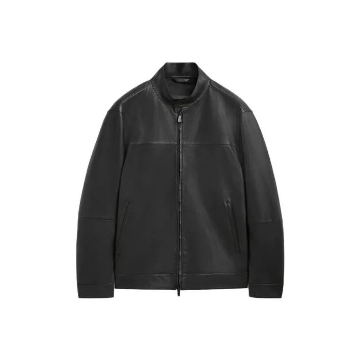 Massimo Dutti Leather Jacket Men's Black-0