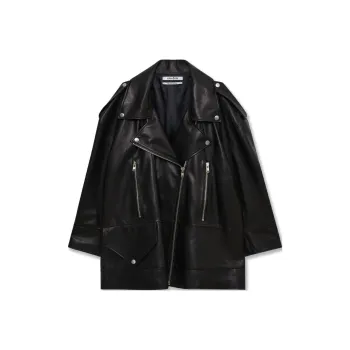 KIMHEKIM 1.5 LEATHER RIDER HALF COAT Leather Jacket Unisex BLACK/Black