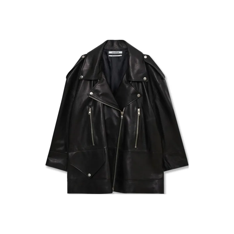 KIMHEKIM 1.5 LEATHER RIDER HALF COAT Leather Jacket Unisex BLACK/Black-0