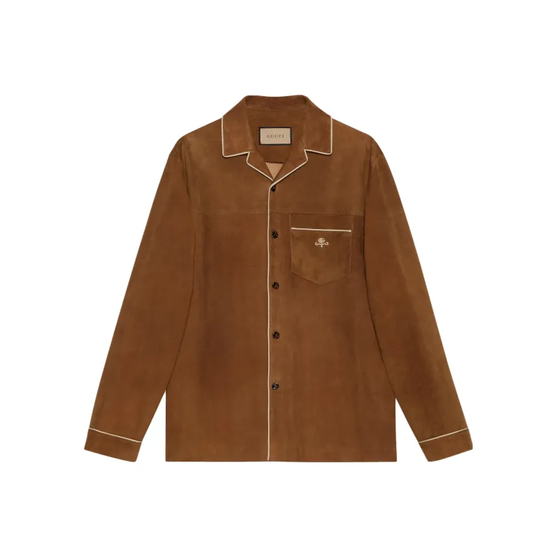 GUCCI FW23 Leather Jacket Men's Brown-0