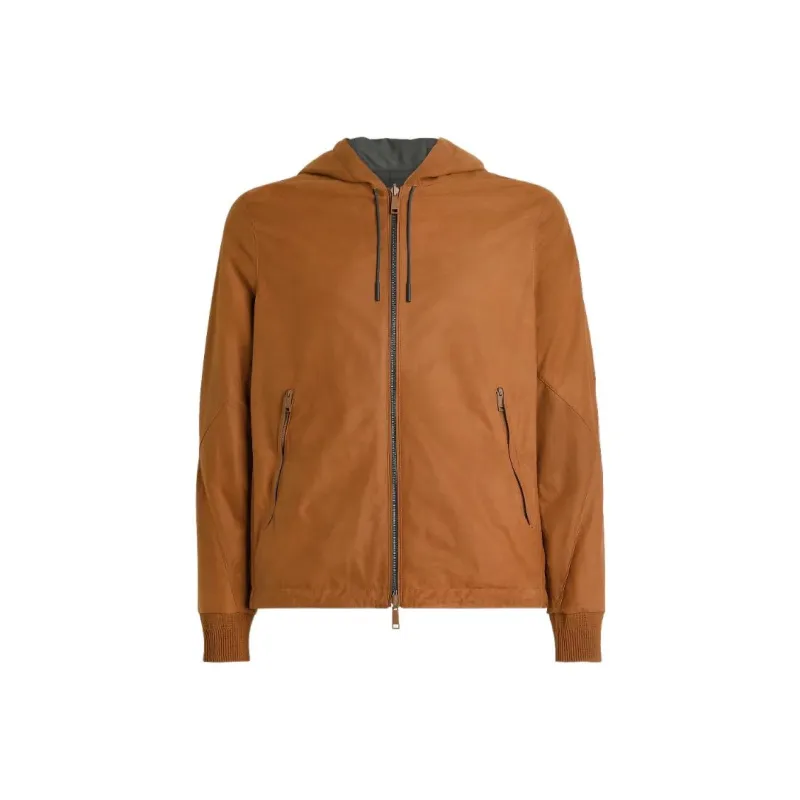 Zegna Leather Jacket Men's Red Brown-0