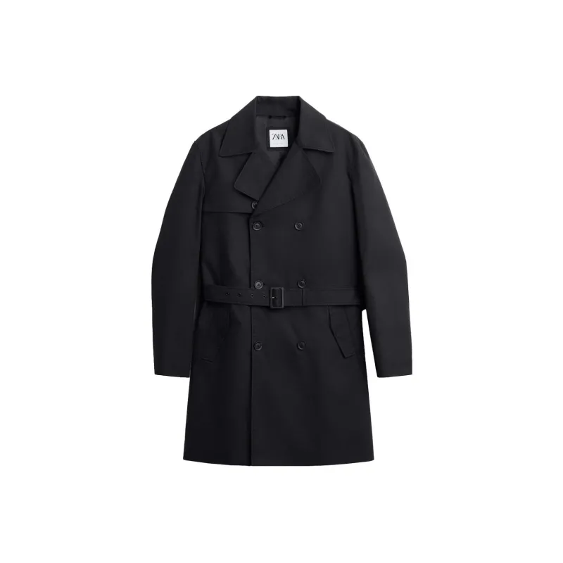 ZARA Trench Coats Men Black-0