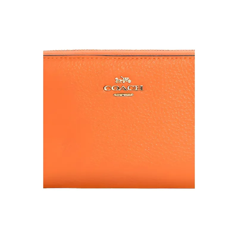 COACH Id Zip Wallet Leather Wallet Medium Size Women's Candy Orange-2