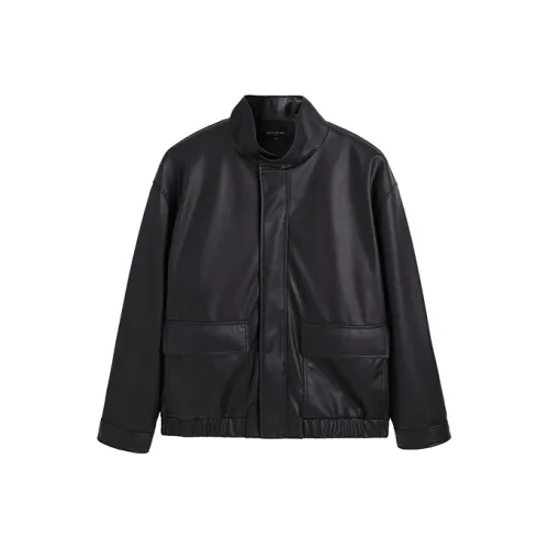 PEACEBIRD MEN Stand Collar Vintage PU Leather Jacket Men's