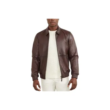 GUESS Dark Edged Leather Jacket Jackets Coats Men's Brown