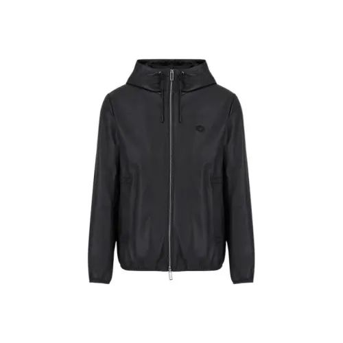 EMPORIO ARMANI Hooded Semi aniline Nappa Lambskin Blouson With Full length Zip