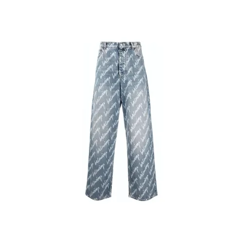Balenciaga All Over Logo Large Fit Denim Trousers
