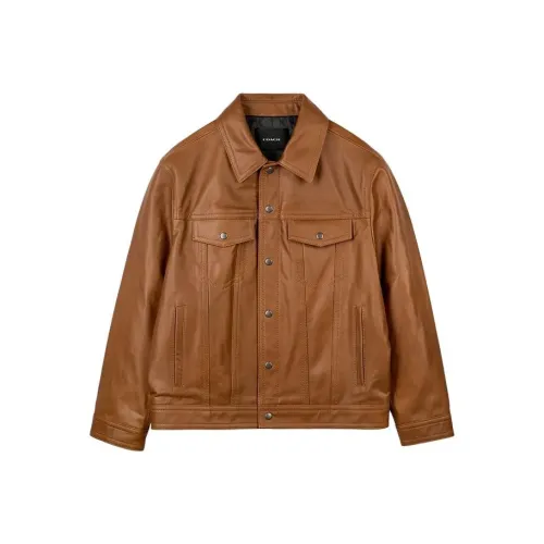 COACH SS24 Leather Jacket Men's Orange Red