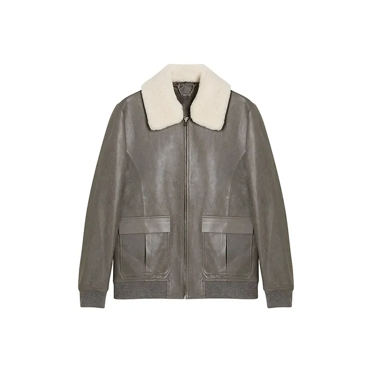 DAVID NAMAN Leather Jacket Men's Gray-0