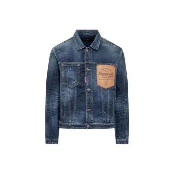 DSQUARED 2 Logo Patch Distressed Denim Jacket
