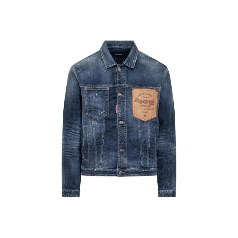 DSQUARED 2 Logo Patch Distressed Denim Jacket-0