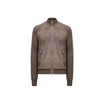 Moncler Cotton And Suede Cardigan Sweater Jackets & Coats Men's Brown