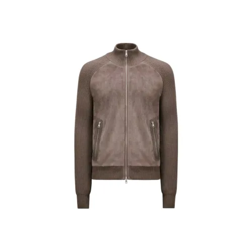 Moncler Cotton And Suede Cardigan Sweater Jackets & Coats Men's Brown