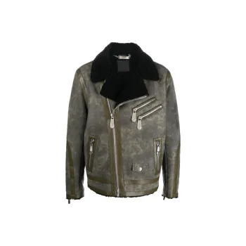 PHILIPP PLEIN Leather Jackets Men Army Green