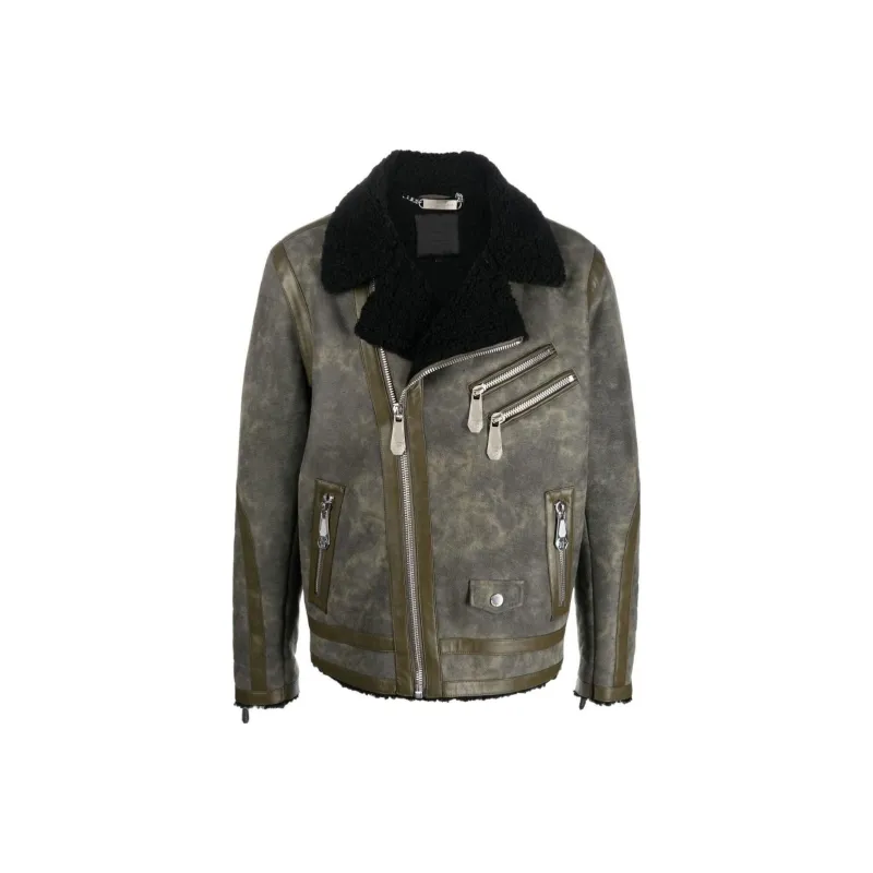 PHILIPP PLEIN Leather Jackets Men Army Green-0