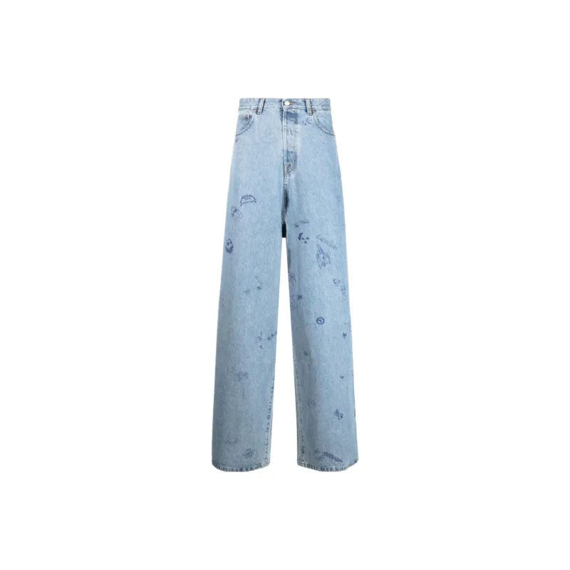 Vetements Illustration-style Print Wide-leg Jeans-0