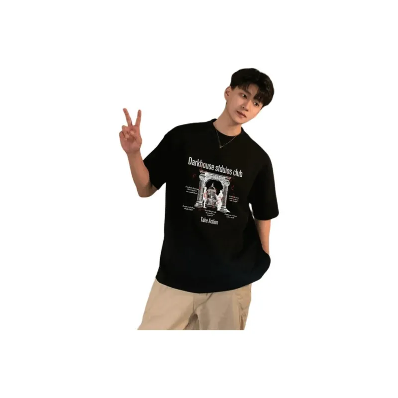 DARK HORSE Men's Summer 100% Cotton Heavyweight Loose Fit Half Sleeve T Shirt Unisex-3