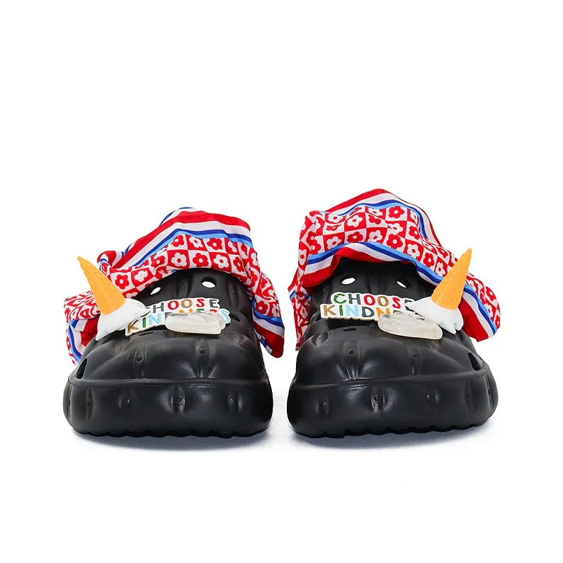 OUBT Creative Ice Cream, Floral Fabric, Exotic Charm Clogs Women's Black-5