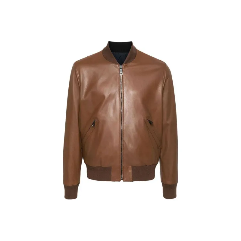 Canali Ribbed-trim Leather Jacket-0