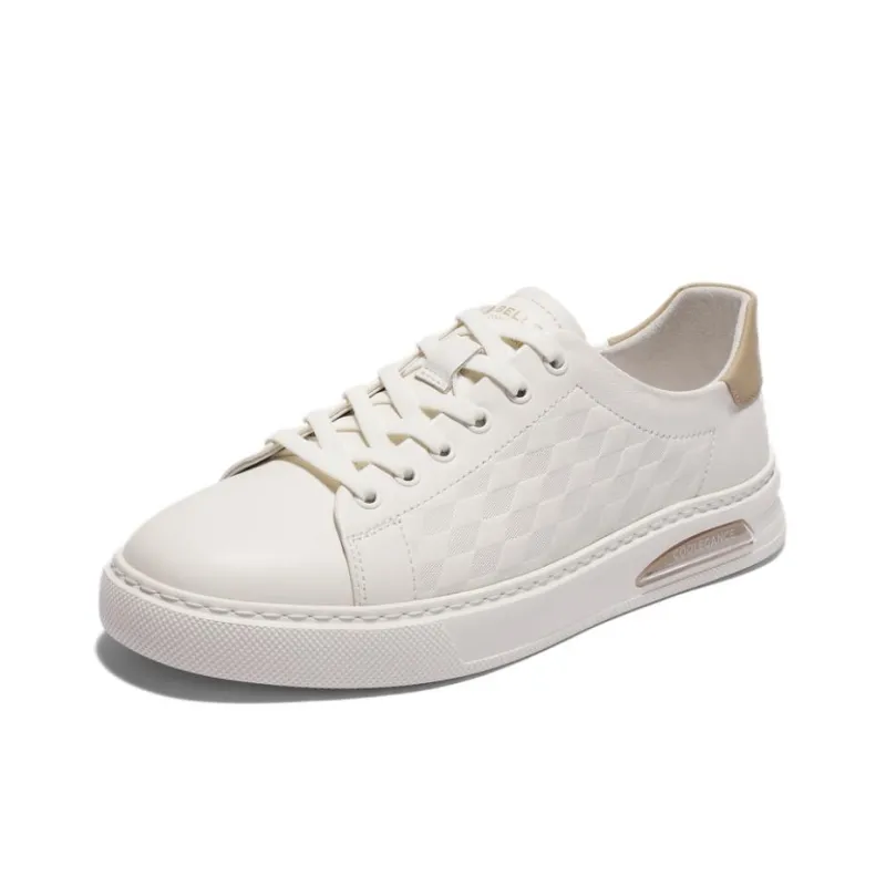 BELLE Anti Slip Wear Resistant Low Top Skateboard Shoes Men's White/Apricot-1