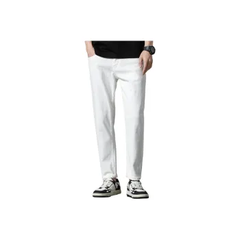 JEANSWEST Versatile Solid Color Straight Fit Comfortable Thin Skinny Pants Summer Men's White