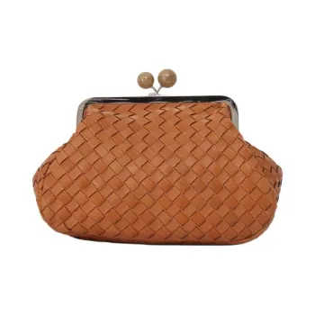 WEEKEND MaxMara Cow Leather One Shoulder Crossbody Clutch Women's Orange Brown