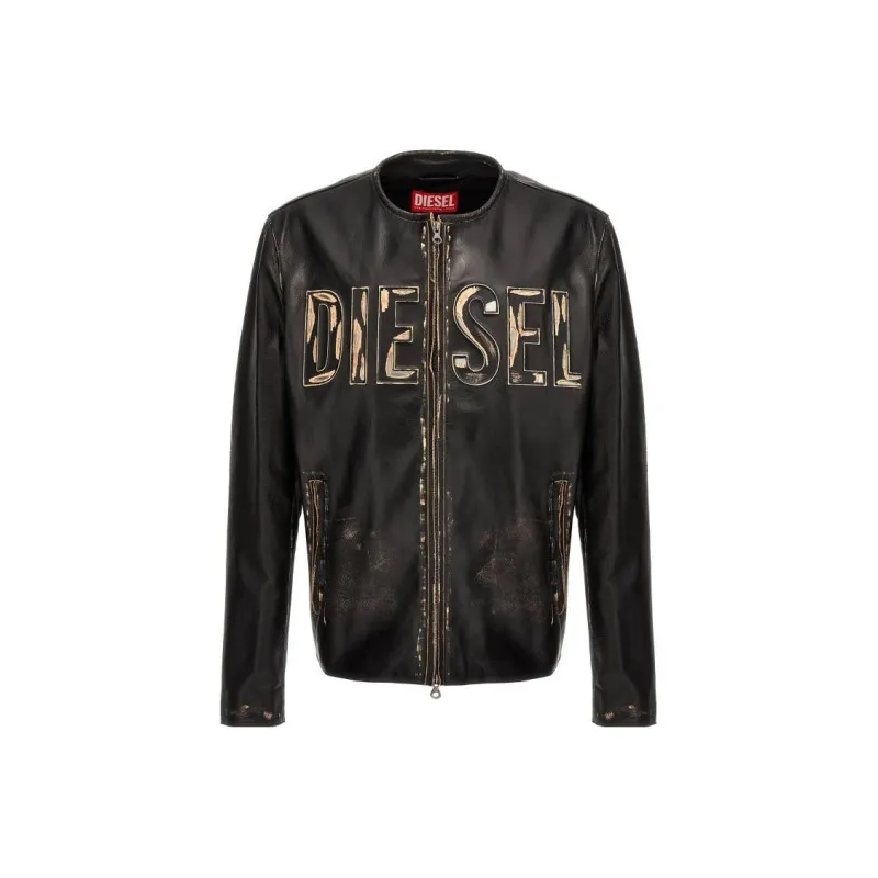 DIESEL Leather Jackets Men Black-0