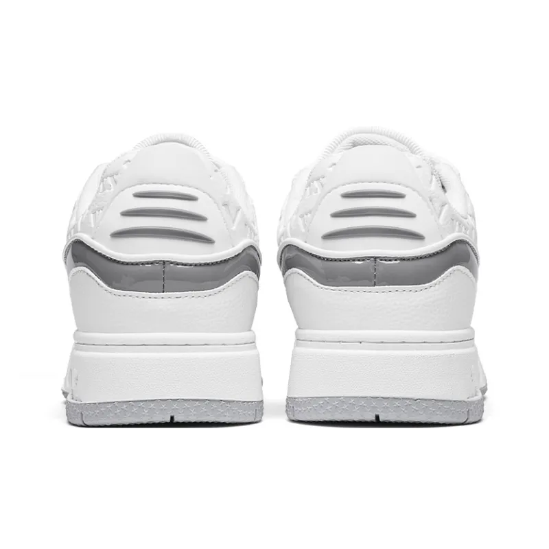 V.YERXU Abrasion Resistant Lightweight Breathable Height Increasing Low Top Skateboard Shoes Unisex White Gray-4
