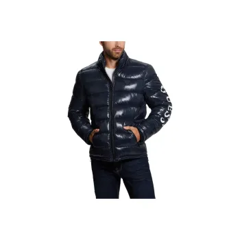 GUESS Shiny Hooded Puffer Jacket Jackets Coats Men's Black