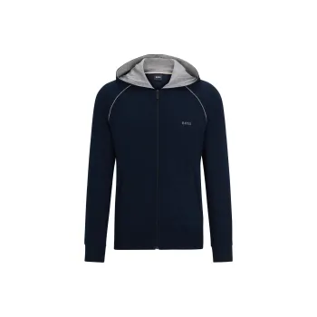 HUGO BOSS Stretch Cotton Zip Up Hoodie With Logo Detail Jackets & Coats Men's Dark Blue