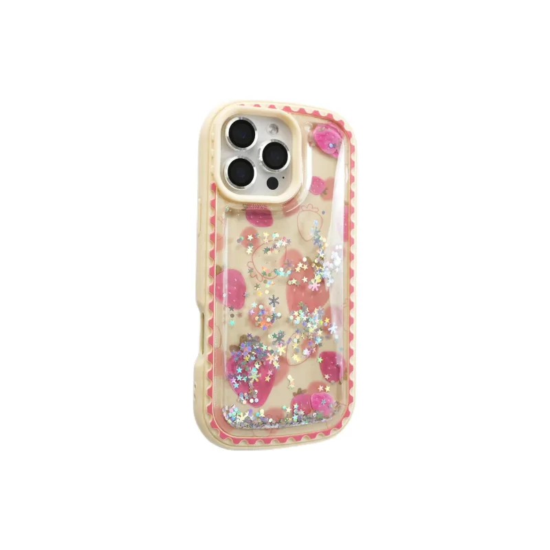 Sopi TPU Material Strawberry Glitter Stars Sand Phone Cases Compatible With IPhone 16/15 Pro Max/Apple 13/14 Pro/Max-3