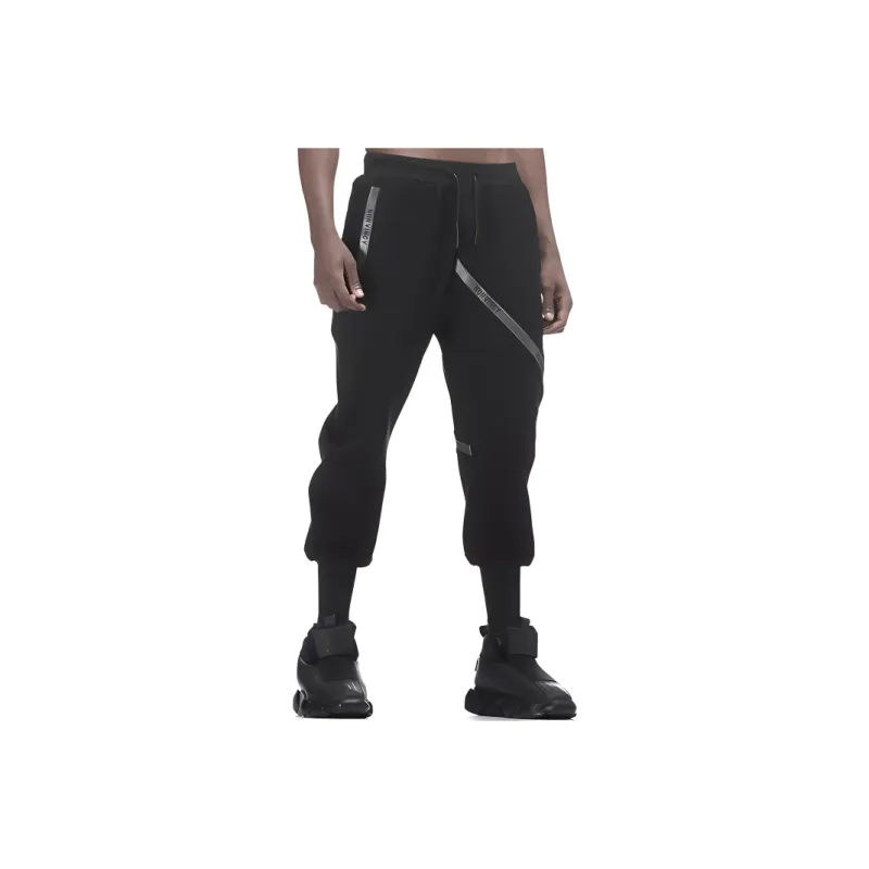NORVINCY Spring And Autumn Elegant And Comfortable Ribbed Elastic Cuff Running Harem Pants Unisex Black-0