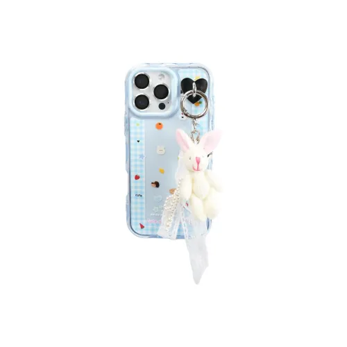 Sopi Acrylic Material Blue Plaid Trim Small Animal Phone Cases Compatible With IPhone 16/15 Pro Max/Apple 13/14 Pro/Max