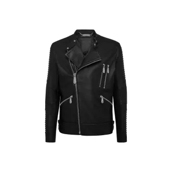 PHILIPP PLEIN SS23 Leather Jacket Men's Black