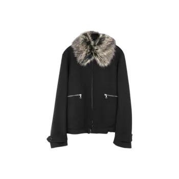 DRIES VAN NOTEN Faux Fur Collar Wool Bomber Jacket