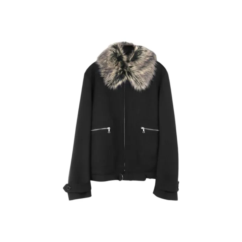 DRIES VAN NOTEN Faux Fur Collar Wool Bomber Jacket-0