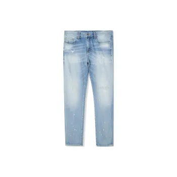 Cabbeen Spring Fall Jeans Basic Versatility Men's Light Blue